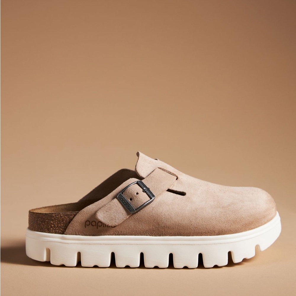 Papillio Light Tan Suede Slip-On Clogs